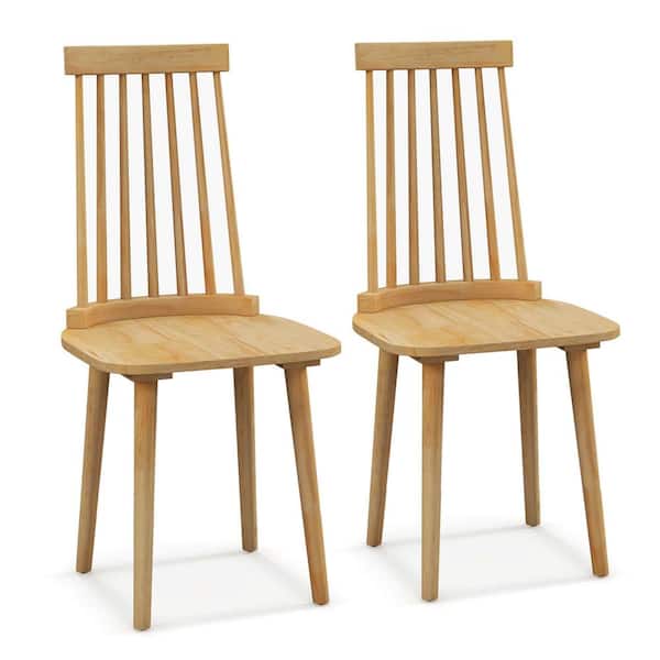 Costway Natural Wood Windsor Dining Chairs with High Spindle Back Set of 2