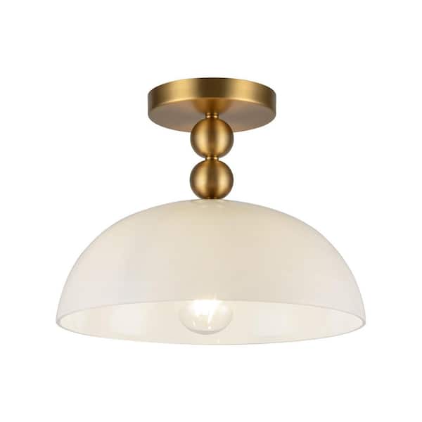 Paisley 12-in 1 Light 60-Watt Brushed Gold/Glossy Opal Glass Semi-Flush Mount