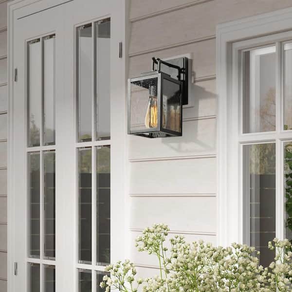 Square Modern 1-light Black Non- Solar Outdoor Wall Lantern Sconce with Clear Glass Shade