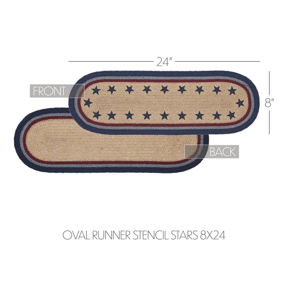 Navy and Natural Cotton Blend Oval Table Runner with Stenciled Stars