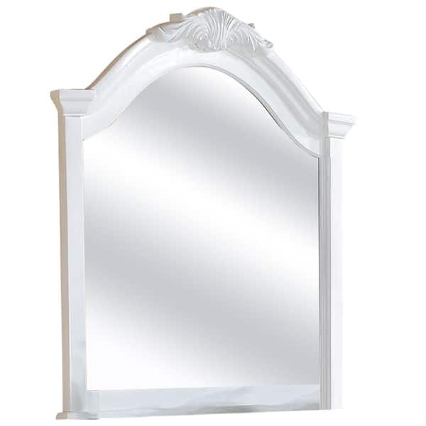 Acme Furniture Estrella 41 in. W x 43 in. H Wood Arch Framed White Modern Dresser Mirror