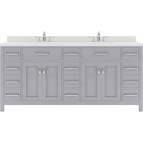 Virtu USA Caroline Parkway 72 in. W Bath Vanity in Gray with Quartz Vanity Top in White with White Basin