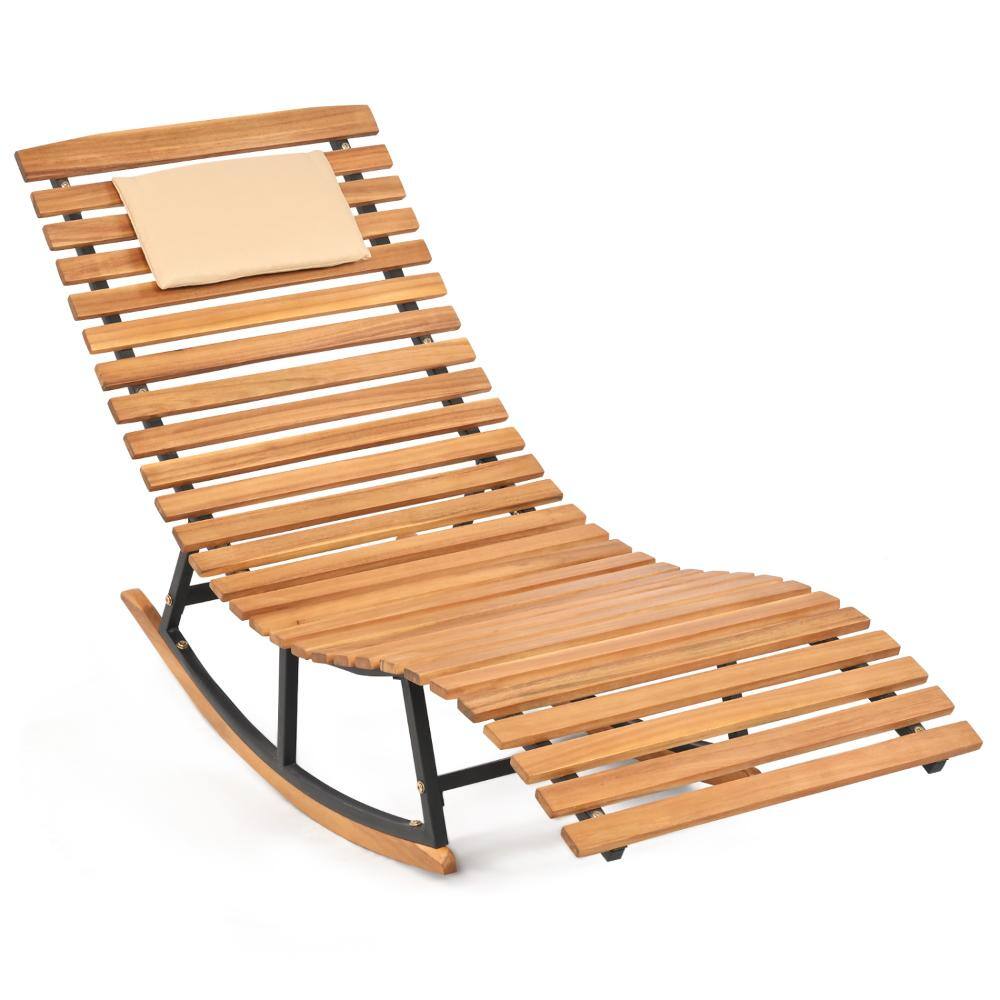 60 in. Eucalyptus Wood Folding Rocking Chaise Lounge Chair with Double-Sided Cushion, Natural price history on PriceWatchPro