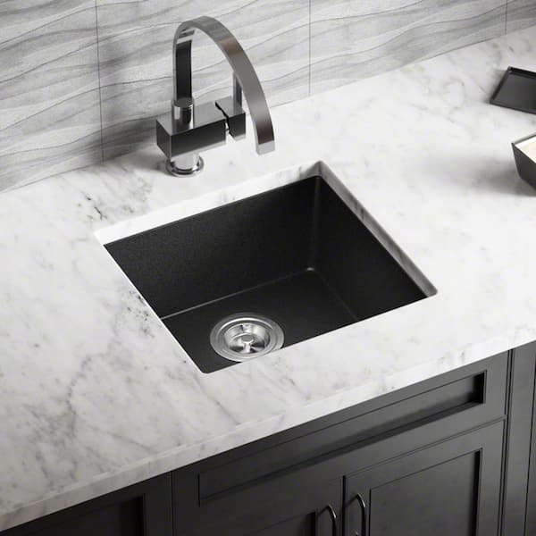 MR Direct Black Quartz Granite 18 in. Single Bowl Dualmount Kitchen Sink with Strainer