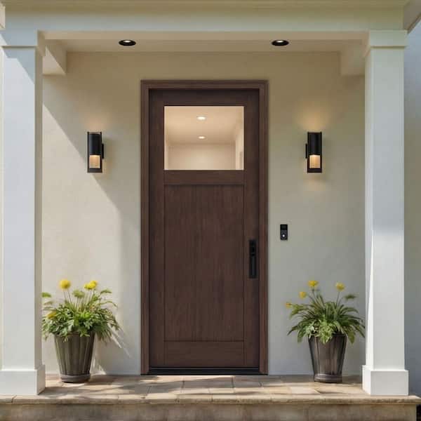 CRF-P1G1 36 in. x 96 in. Left Inswing Mahogany Wood 1-Lite Clear Glass Single Front Door Kit with Quick Assemble Jamb