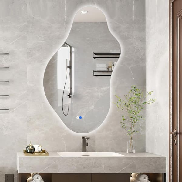 43 in. W x 24.4 in. H Asymmetrical Frameless LED Light Anti-fog 3-Colors Dimmable Irregular Wall Mirror