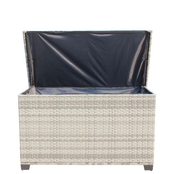 148 Gal. Wicker Patio Furniture Storage Box, Deck Box in Grey