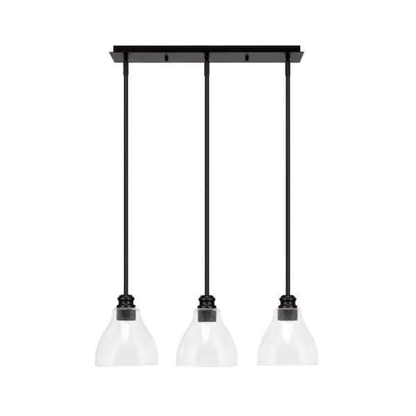 Unbranded Albany 60-Watt 3-Light Espresso Linear Pendant Light with Clear Bubble Glass Shades and No Bulbs Included