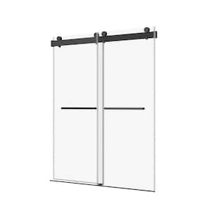 60 in. W x 76 in. H Double Sliding Frameless Shower Door in Matte Black with Soft-closing and 3/8 in. Thick Glass