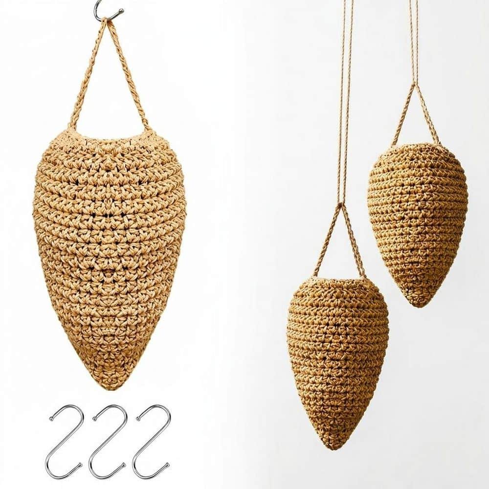 3 Pack Hemp Rope Crochet Wasp Nest Decoy Outdoor Hanging Faux