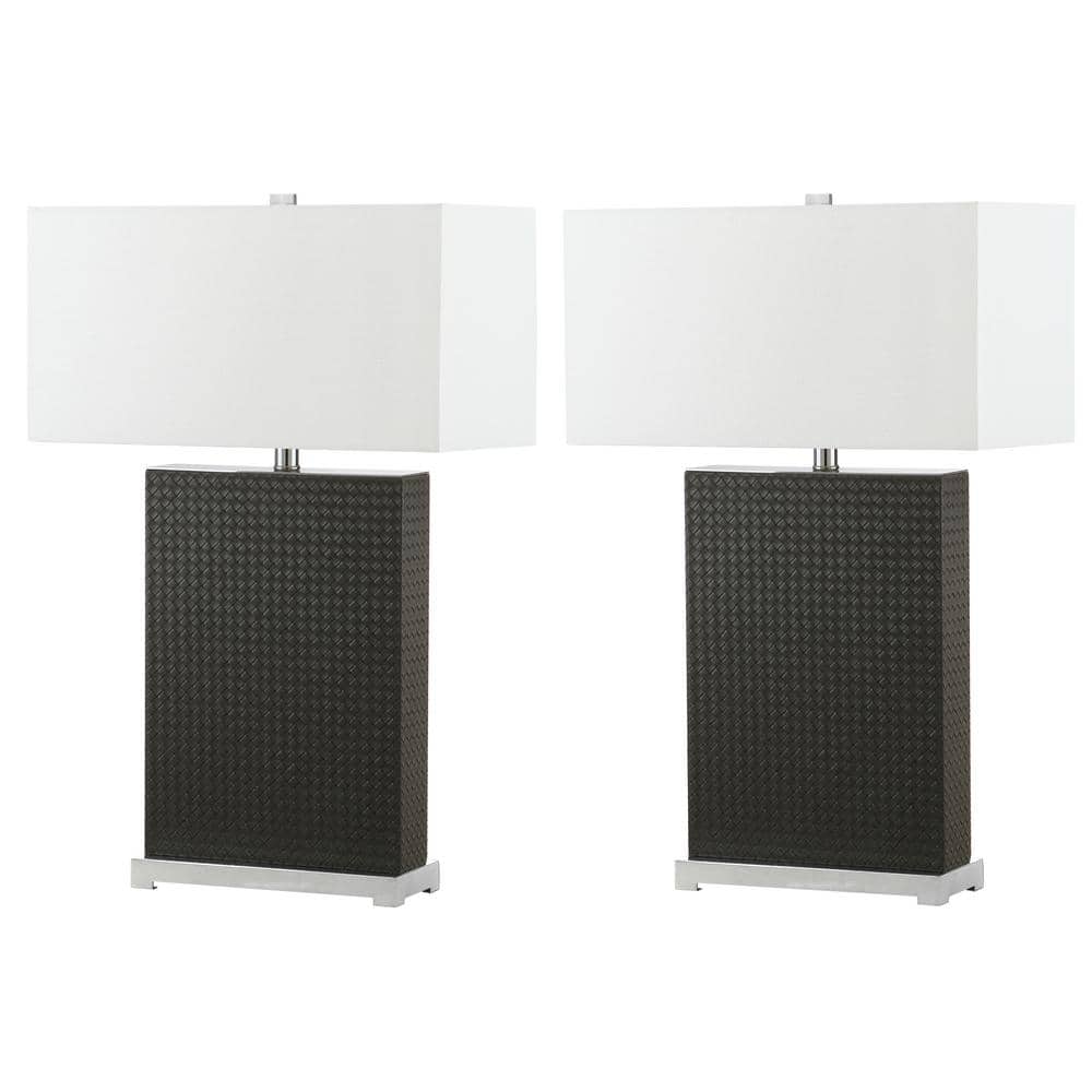 Joyce 27.75" Grey Faux Leather Table Lamp Set
