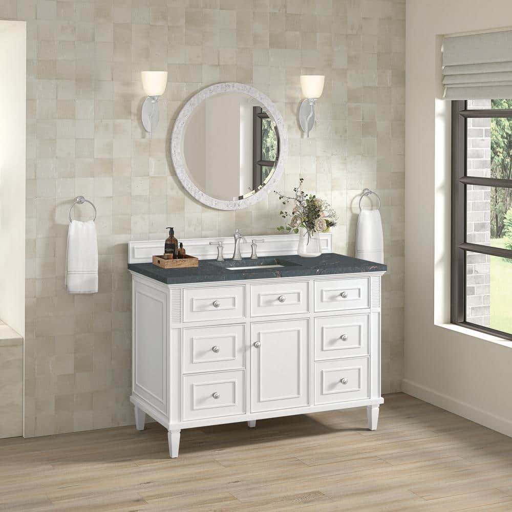 Lorelai 48.0 in. W. x 23.5 in. D x 34.06 in. H Single Bathroom Vanity in Bright White with Parisien Bleu Quartz Top price history on PriceWatchPro