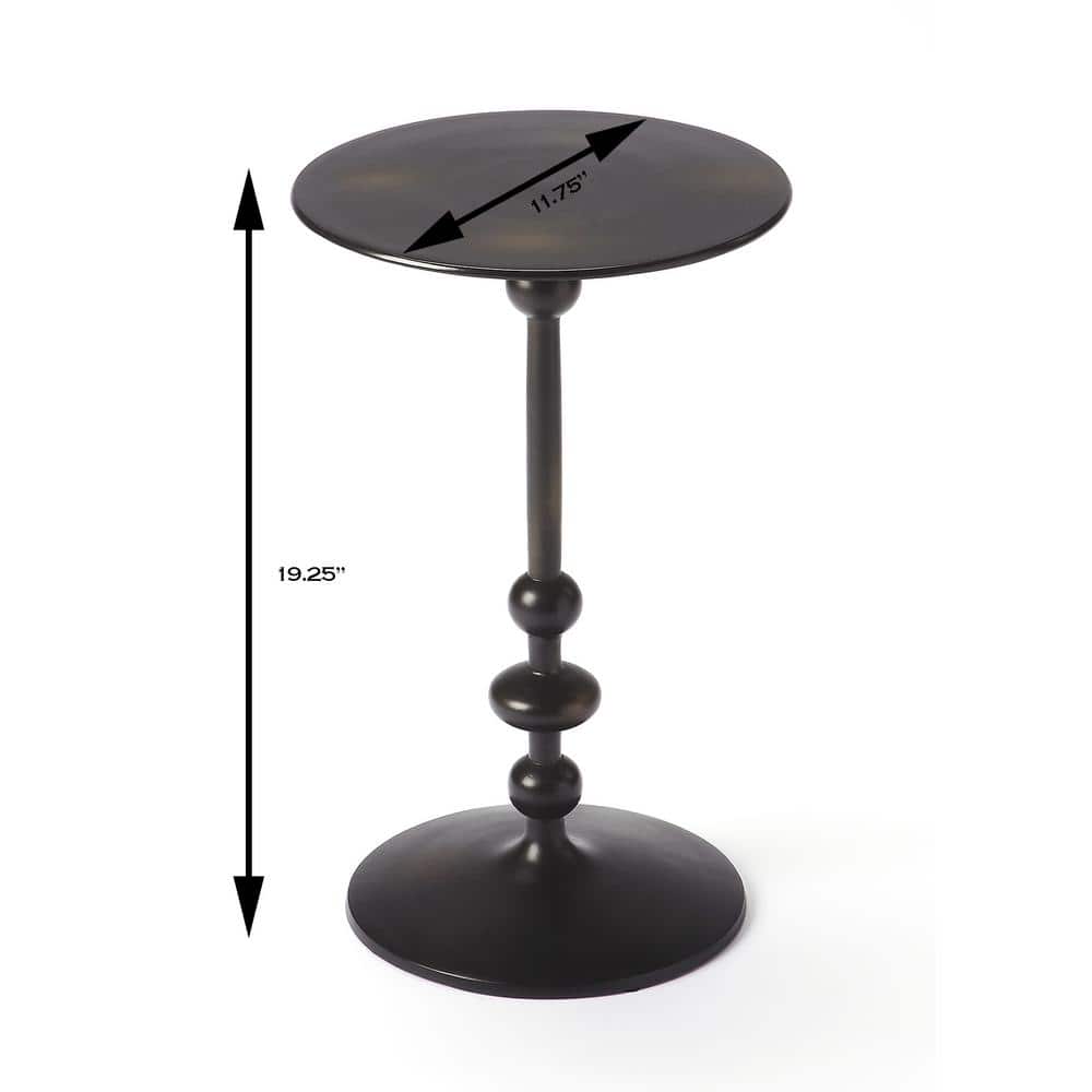 Elegant Round Black Iron and Wood Pedestal End Table