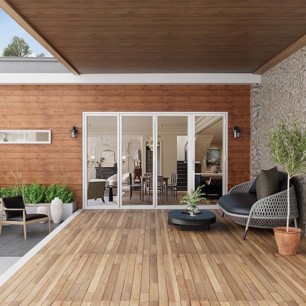 132 in. x 80 in. Right Swing/Outswing Double Tempered Glass White Aluminum Folding Patio Door