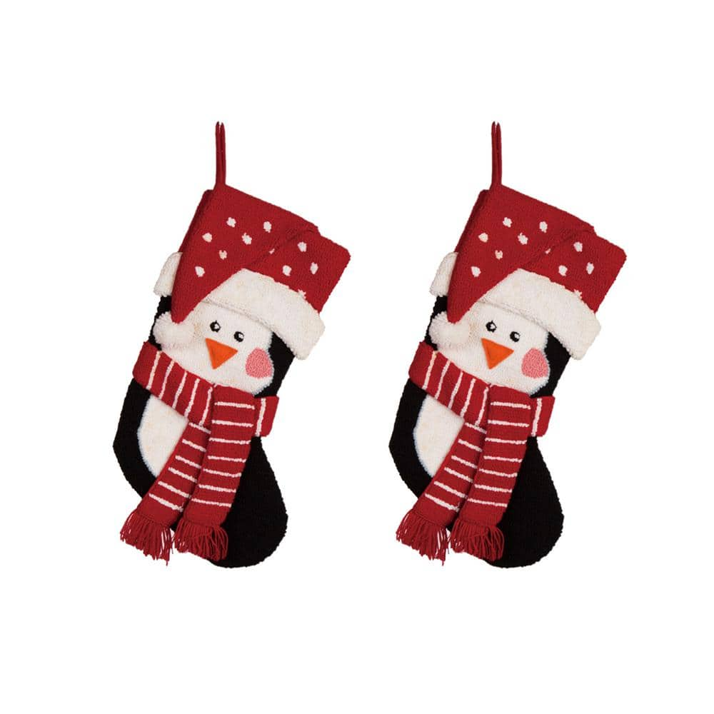 Glitzhome 19 in. x 10 in. x 1 in. Hooked Penguin Stocking (2-Pack)