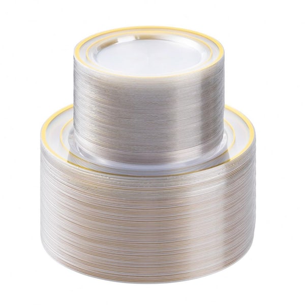 200-Pcs Plastic Plates Set, 100 10.25 in. Dinner Plates and 100 7.5 in. Dessert Plates, Premium Disposable Black Plates