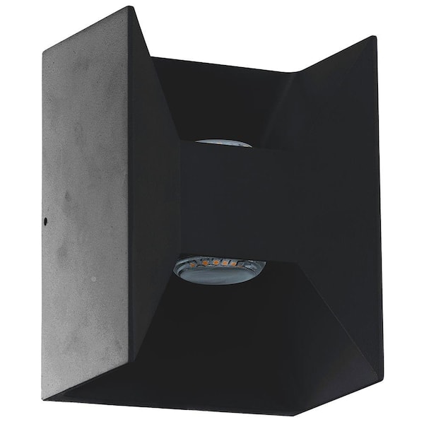 Eglo Morino 5.51 in. W x 7.09 in. H 2-Light Matte Black Outdoor Integrated LED Wall Lantern Sconce with Acrylic Shades