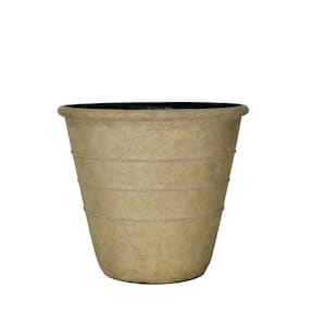 14 in. Dia x 12.25 in. H. Brown Washed Sand Cast Stone Triple Band Pot