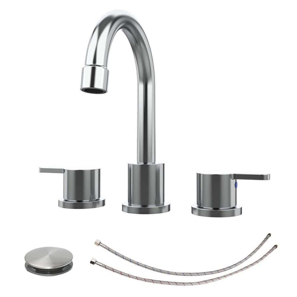 8 in. Widespread Double Handle Bathroom Sink Faucet with Pop Up Drain in Chrome Stainless Steel price history on PriceWatchPro