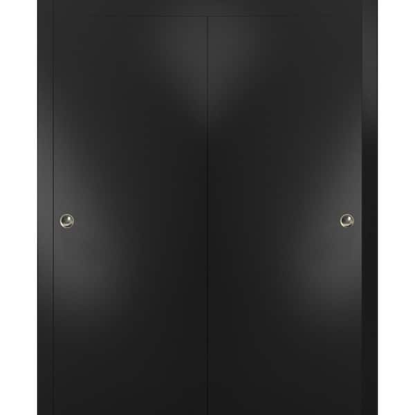 Sartodoors Planum 0010 48 in. x 80 in. Flush Black Finished Wood Sliding Door with Closet Bypass Hardware
