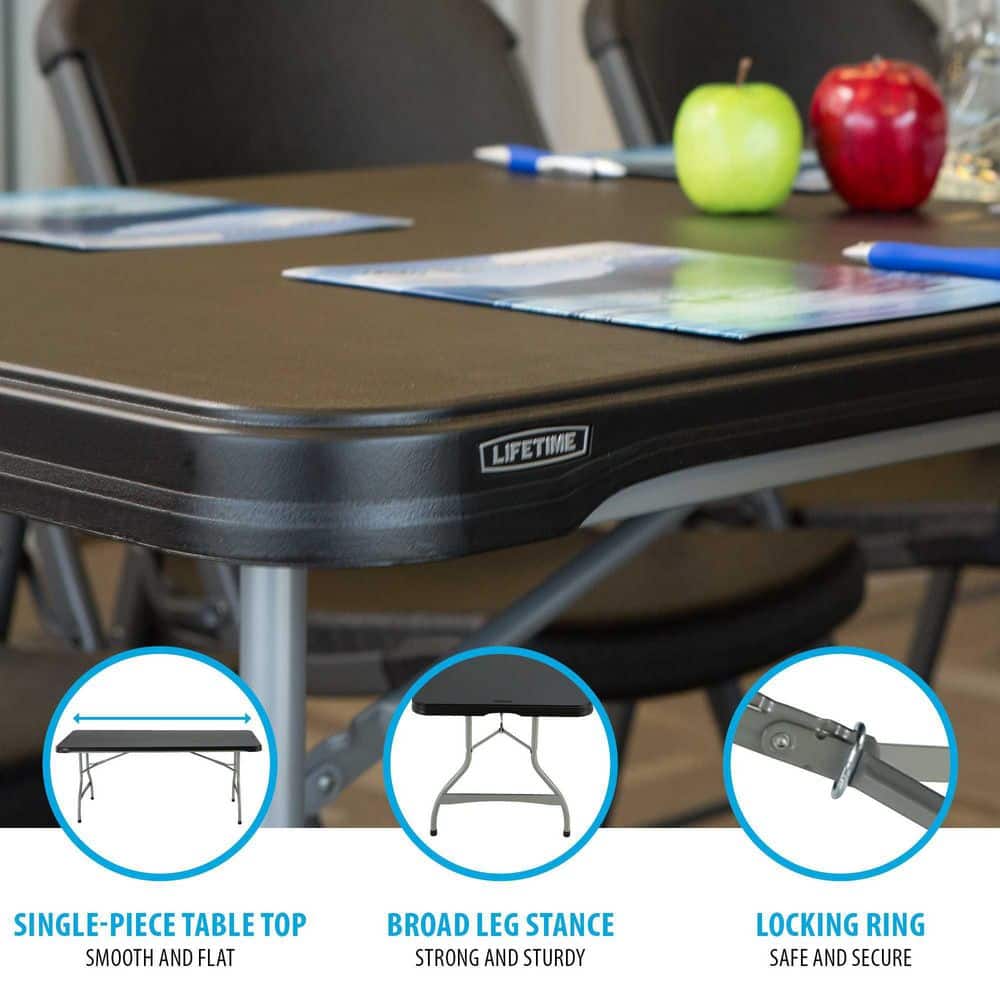 6-Foot Black and Silver Rectangular Folding Table
