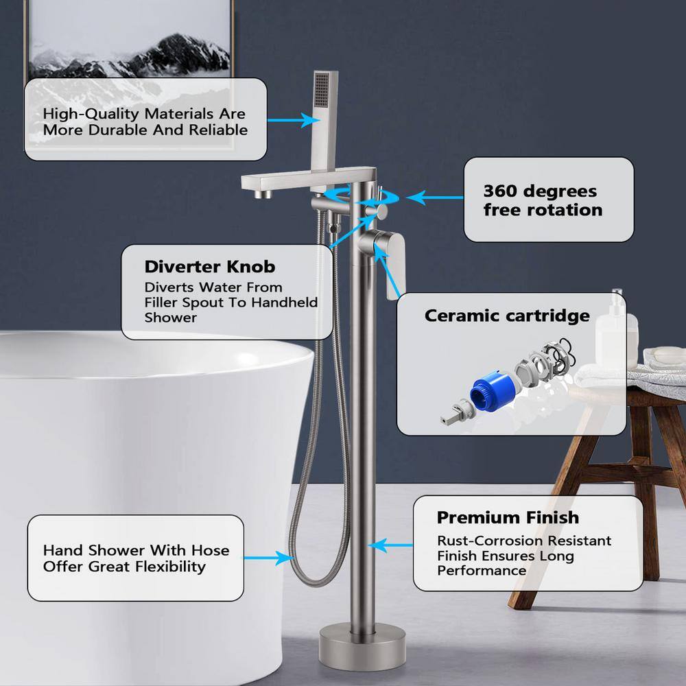Brush Nickel Freestanding Tub Filler with Lever Handle
