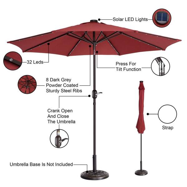 Solar Tilt Led Lighted Patio Umbrella, Outdoor Umbrella Lights Home Depot