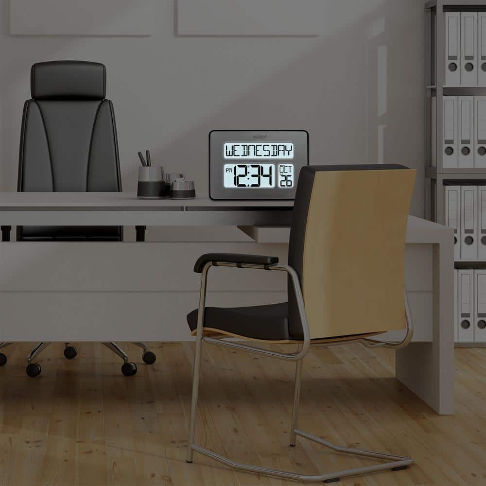 Silver Metallic Digital Atomic Wall Clock with Calendar