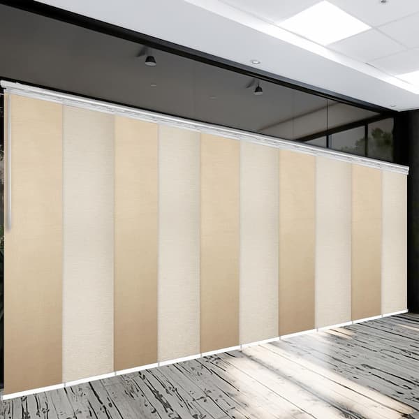 EMOH Serene 120 in. - 218 in. W x 94 in. L Adjustable 10-Panel White Double Rail Panel Track with 23.5 in. Slates