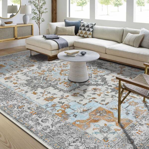 Charcoal Mist Gray 8 ft. x 10 ft. Antique Non Skid Indoor Area Rug