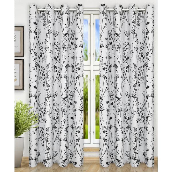 Unbranded Chrome Floral Grommet Room Darkening Curtain - 50 in. W x 63 in. L
