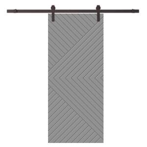 Chevron Arrow 24 in. x 84 in. Fully Assembled Light Gray Stained MDF Modern Sliding Barn Door with Hardware Kit