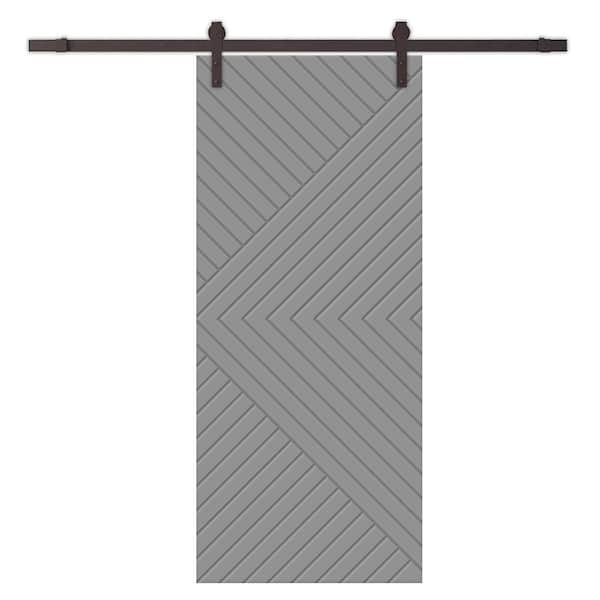 CALHOME Chevron Arrow 34 in. x 84 in. Fully Assembled Light Gray Painted MDF Modern Sliding Barn Door with Hardware Kit
