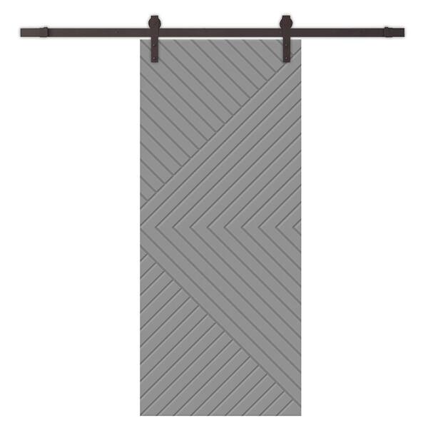 CALHOME Chevron Arrow 38 in. x 84 in. Fully Assembled Light Gray Painted MDF Modern Sliding Barn Door with Hardware Kit