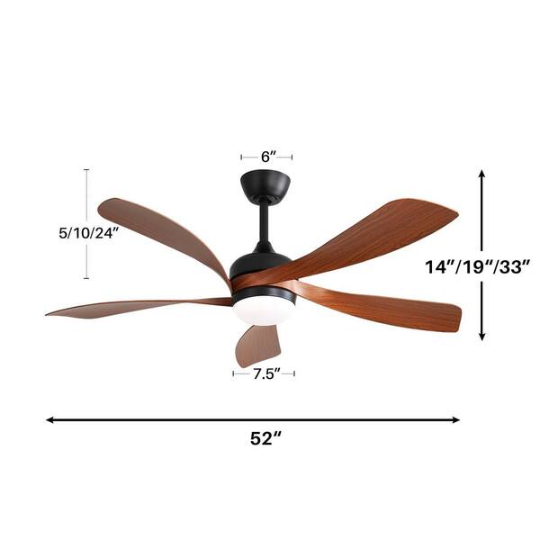 Jushua 52 in.Indoor Black Ceiling Fan With 3 Color Dimmable Light
