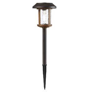 Lockhart Solar Bronze and Warm Wood LED Path Light 14 Lumens with Ice Glass Lens and Vintage Bulb 2-Tone