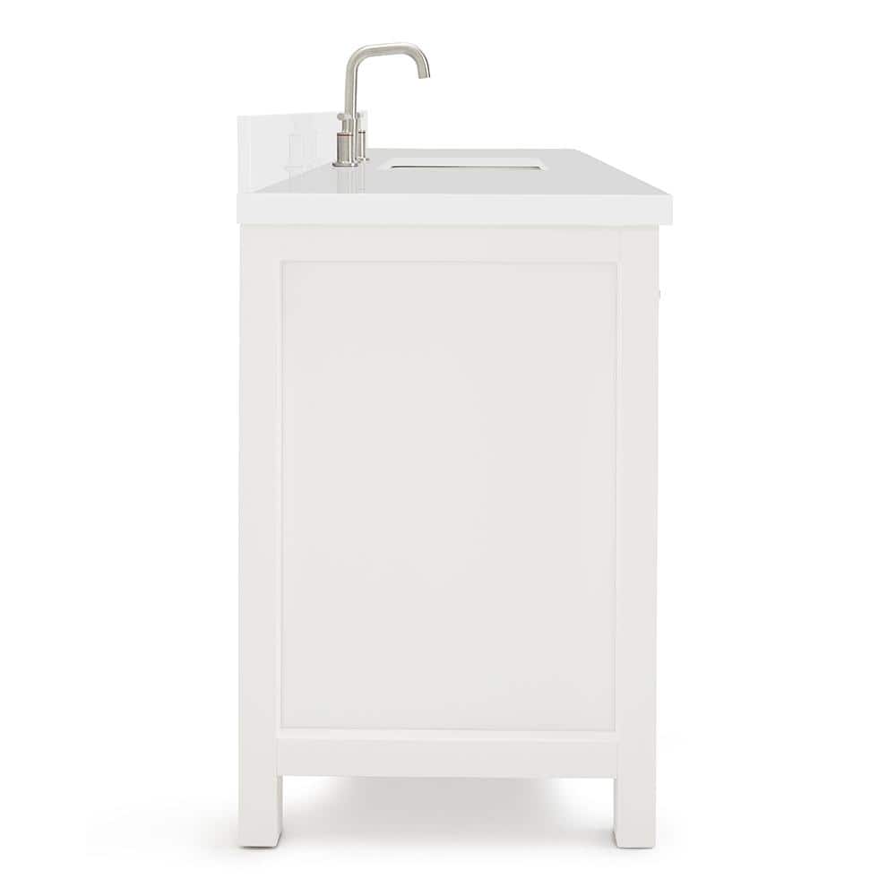 Bristol 61" White Solid Wood Freestanding Vanity with Quartz Top