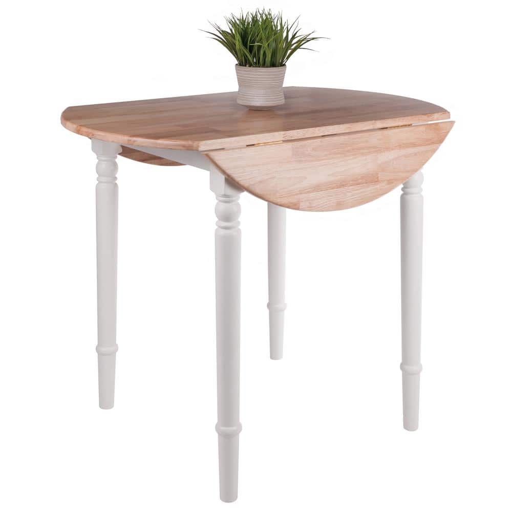 Sorella Transitional Round Drop-Leaf Dining Table in Natural & White