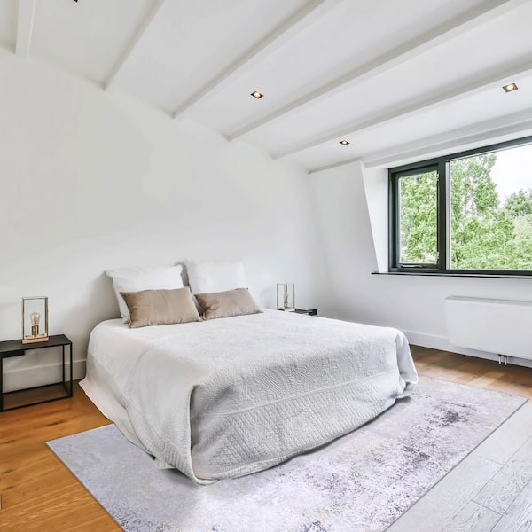 5 X 8 Gray Abstract Washable Area Rug for Bedroom, Hallway, Kitchen, Playroom