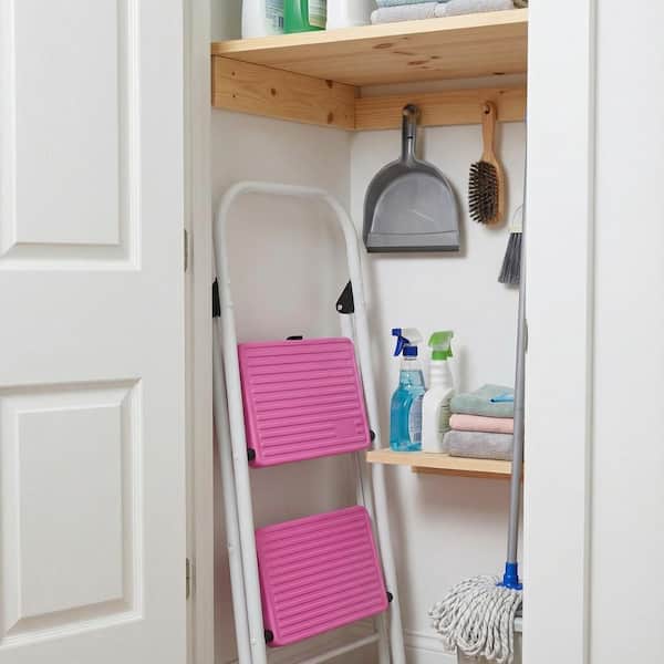 2-Step Folding Steel Step Stool (7 ft. Reach) with Non-Marring Feet, 330 lbs. Load Capacity Type IA Duty Rating, Pink