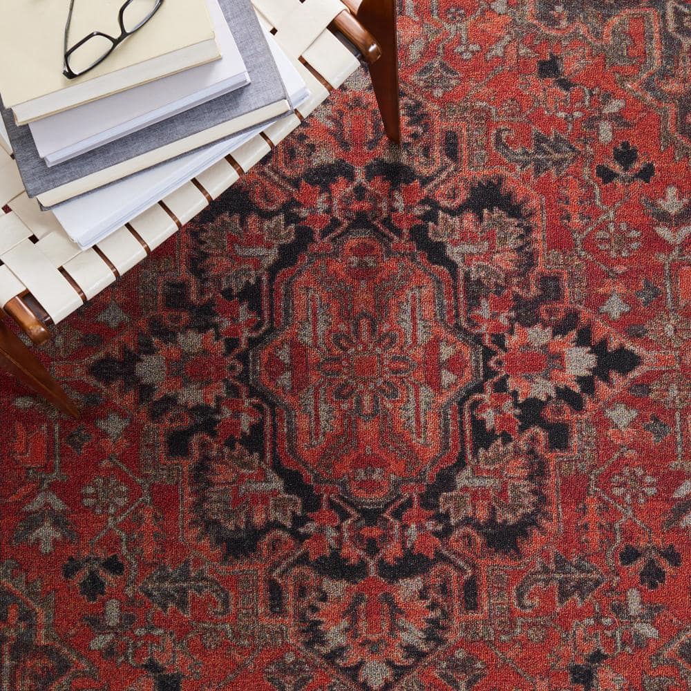 Journey Red and Navy Synthetic Washable Runner Rug