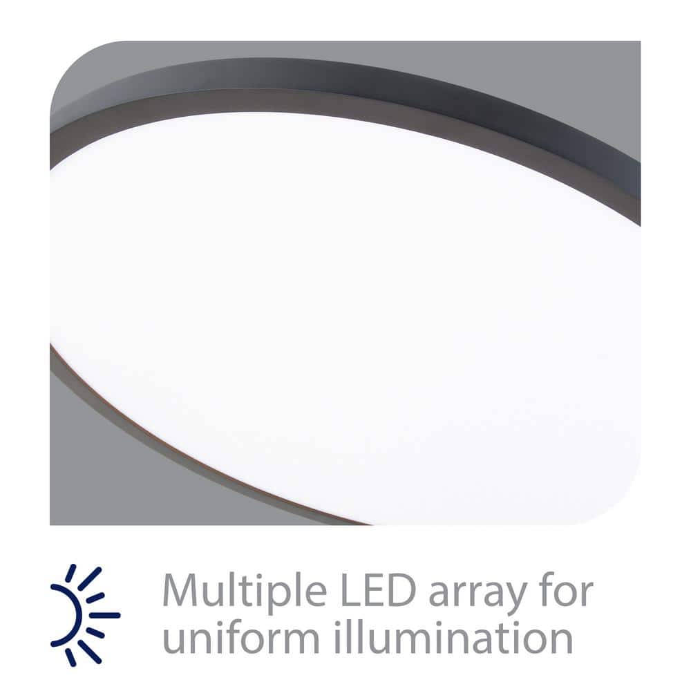 Sleek Edge-Lit Black Aluminum LED Flush Mount Light, 15"