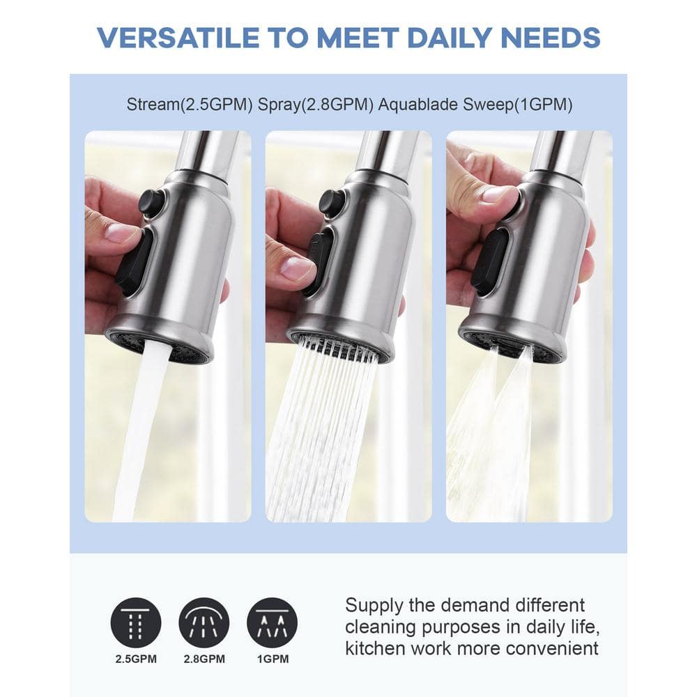 Brushed Nickel 3-Function Kitchen Faucet Spray Head with Adapters