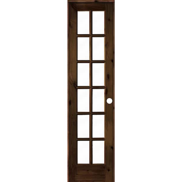 Krosswood Doors 24 in. x 96 in. Rustic Knotty Alder 12-Lite Left-Hand Clear Glass Red Mahogany Stain Wood Single Prehung Interior Door