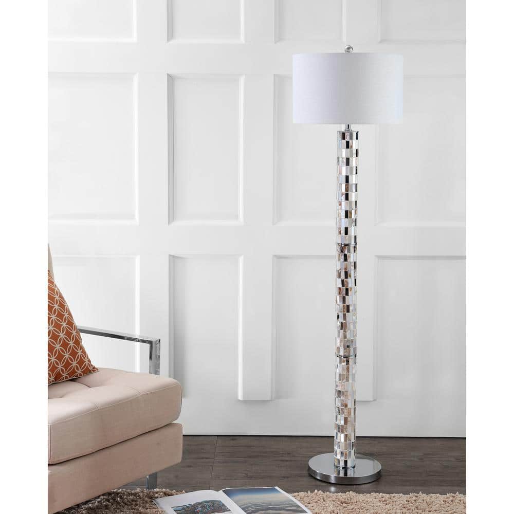 Liam 63.5" Seashell Mosaic LED Floor Lamp with White Linen Shade