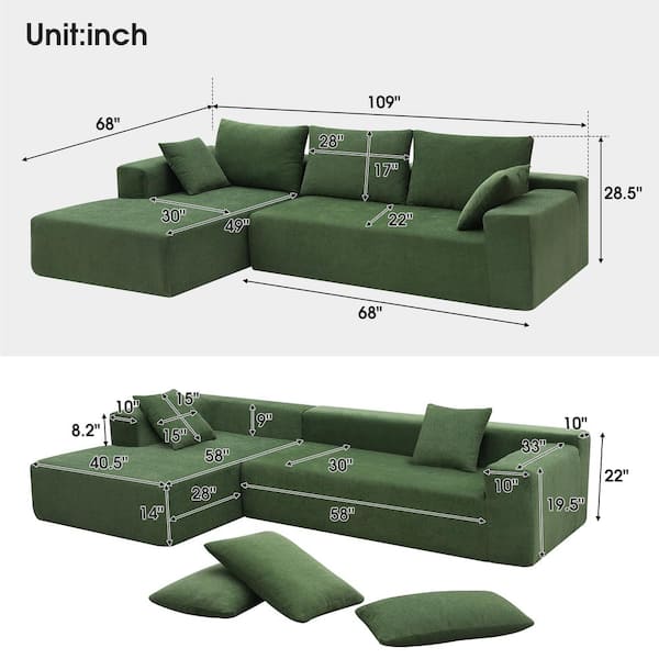 LUCKY ONE 109 in. 2-Piece L Shaped Chenille Modern Sectional