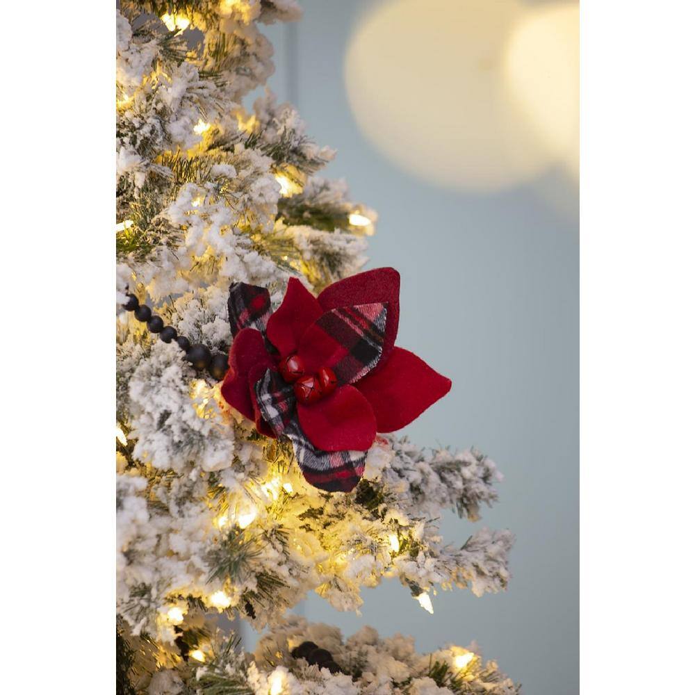 Set of 12 Red and Black Plaid Poinsettia Stems