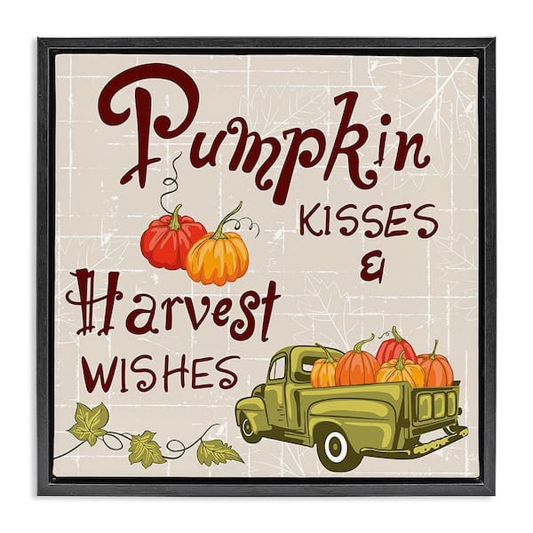 Stupell Industries Farmhouse Pumpkin Kisses by Diane Labombarbe 1-Piece Floater Frame Graphic Print Typography Art Print 18 in. x 18 in.