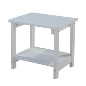 Weather Resistant Outdoor Plastic Wood Rectangular End Table Side Table in White for Deck, Backyard, Poolside, Beach