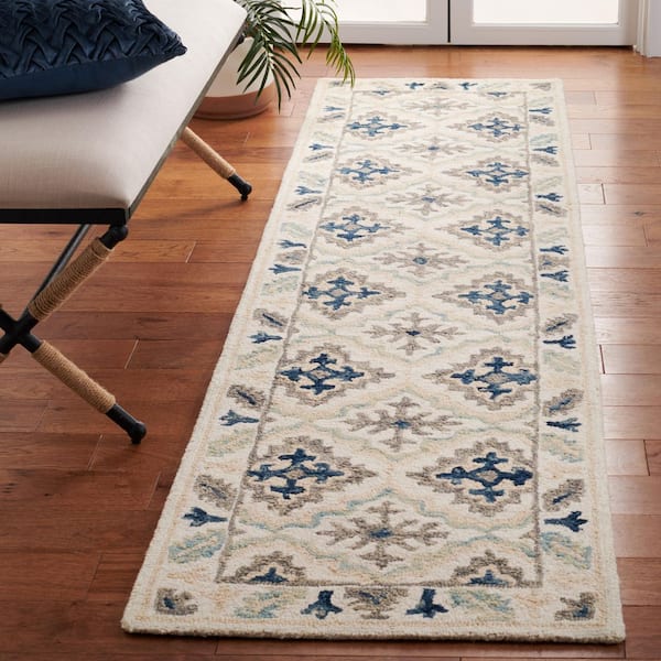 Aspen 2 ft. x 9 ft. Ivory/Blue Garden Diamond Runner Rug